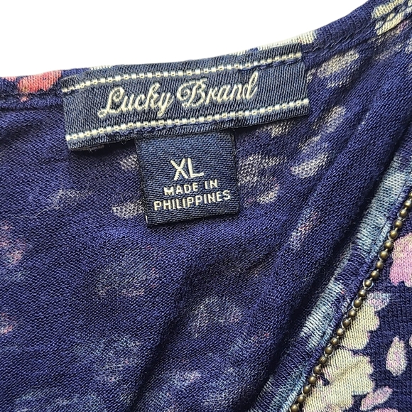 Lucky Brand Floral Cold Shoulder Navy Boho Top XL Blouse Flutter Sleeve - Picture 4 of 11